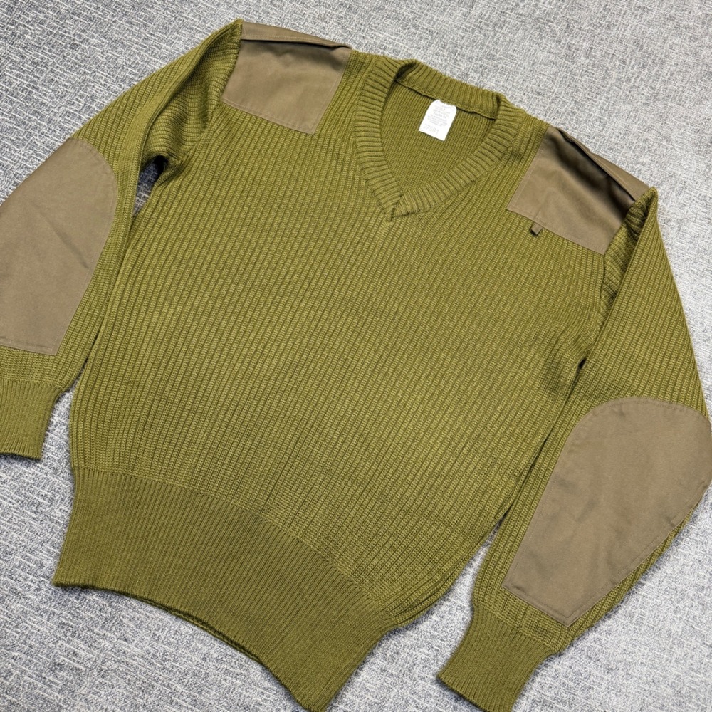 Italian Military Sweater Mens M Olive Green Commando V Neck Elbow Patch 2003